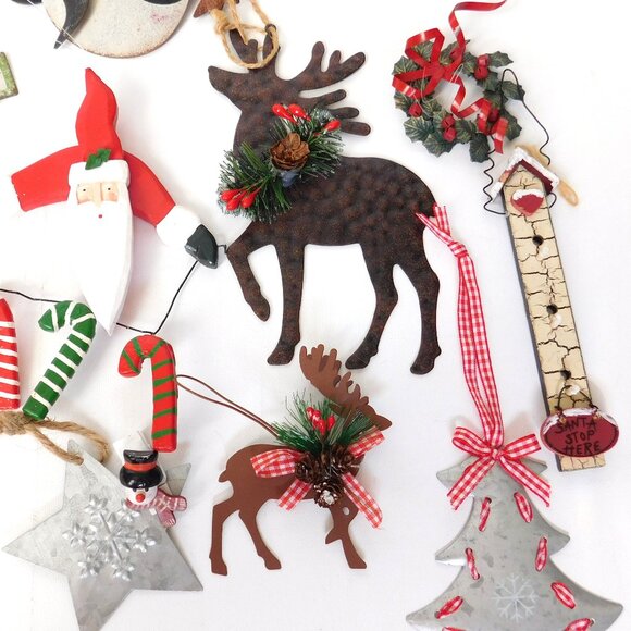 Christmas Ornament Lot Rustic Primitive Country Farmhouse Folk Art Metal Wood - Picture 2 of 8